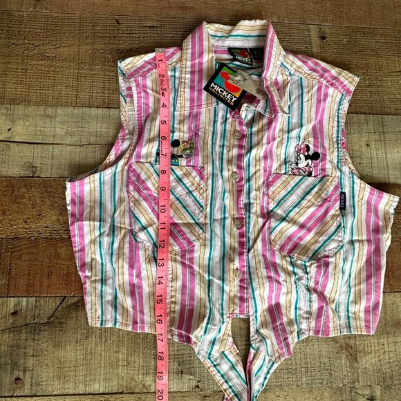 Disney Mickey Unlimited Womens Striped Tie-Front Sleeveless Vest Shirt L 100% - Picture 3 of 9